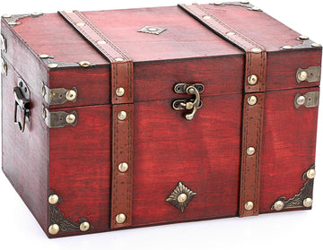 Vintage Treasure Chest, Pirate Keepsakes Box for Gifts, Wooden Storage Box Decorative for Jewelry Pearl Trinkets