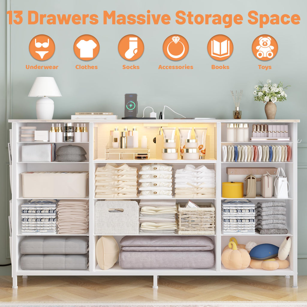 13 Drawers Fabric, 47 Inch White