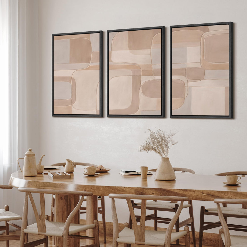Framed Canvas Print Wall Art Set Soft Neutral Geometric Abstract Illustrations Modern Art Relax/Calm - 16"x24"x3 BLACK