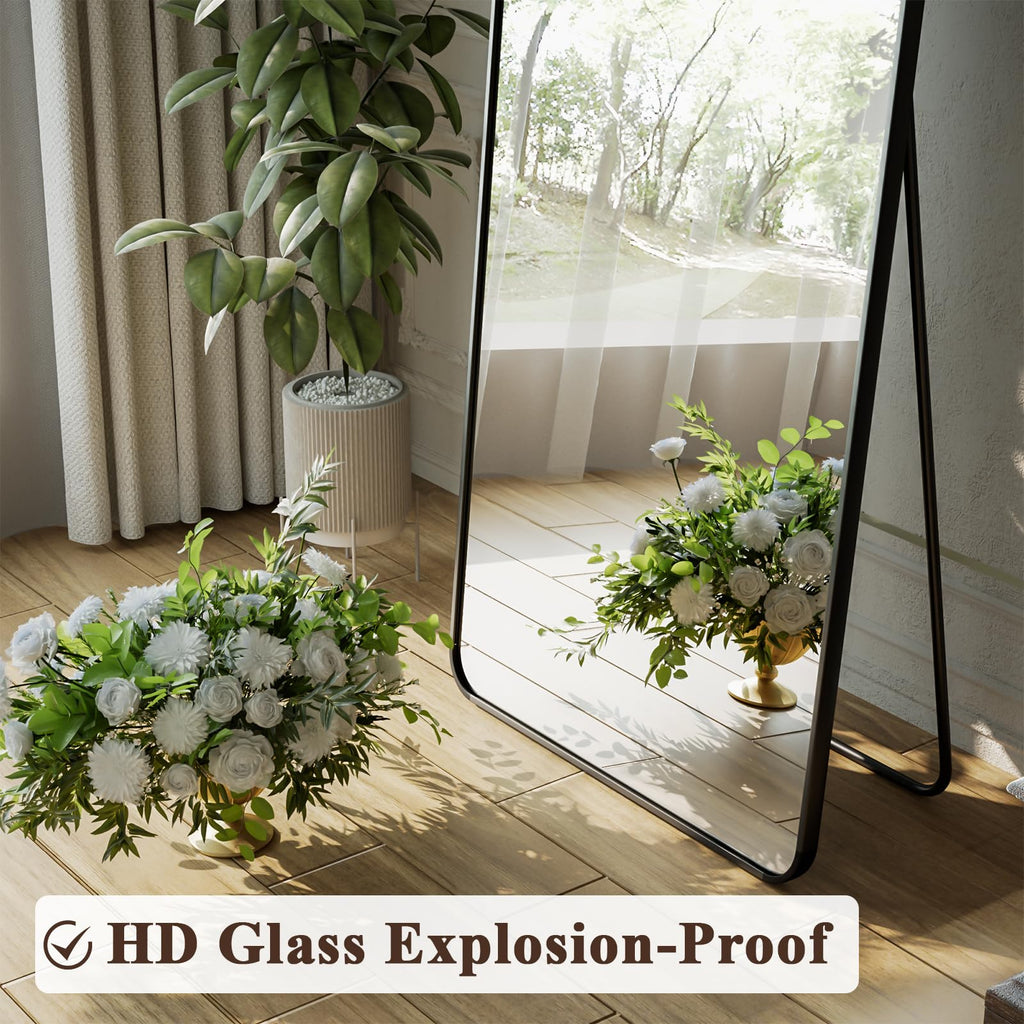 65"x24" Floor Full Length Mirror Standing Full Body Rounded Corner Rectangle Mirrors with Stand Hanging Wall Mounted