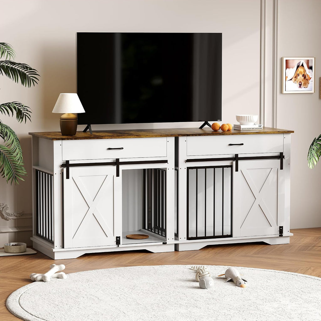 Dog Crate Furniture Kennel with 2 Drawers Storage, Cabinet Wooden End Table