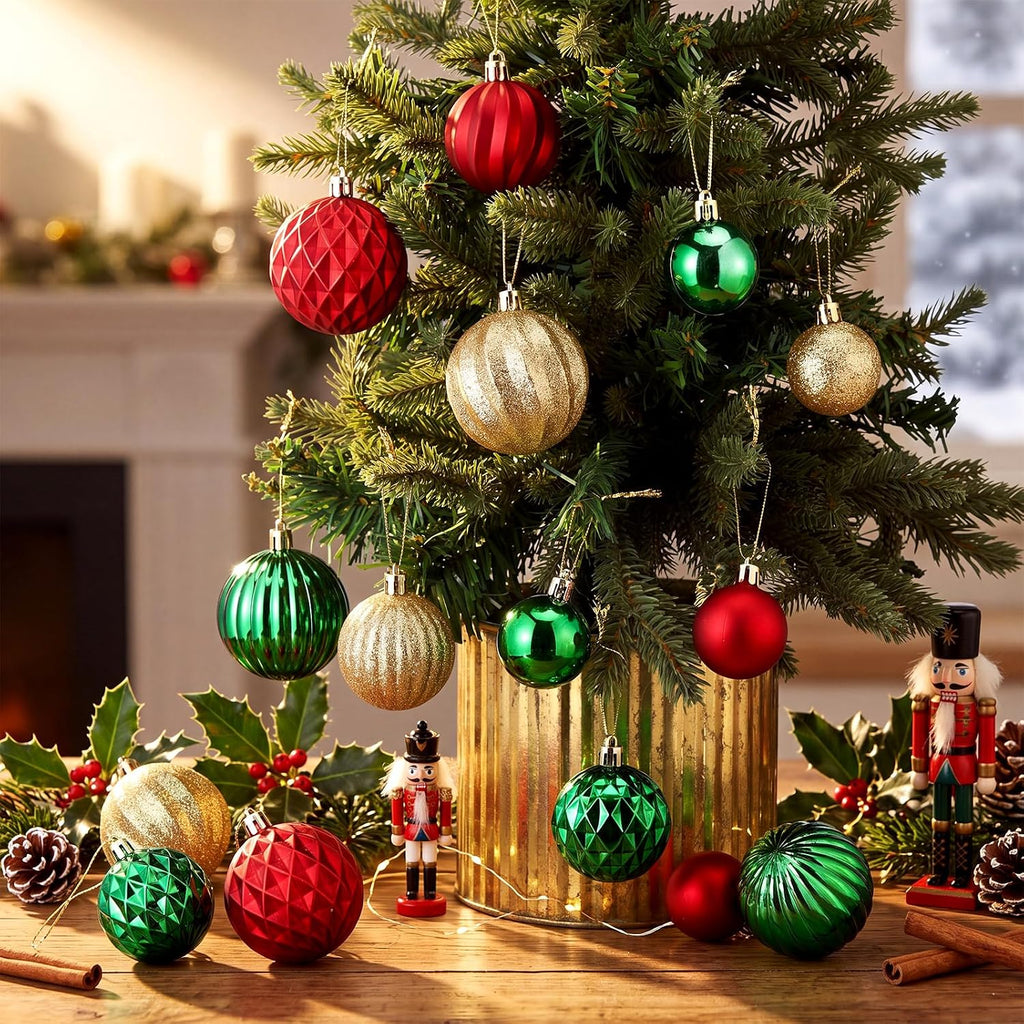 64 Pcs Christmas Tree Decoration Ball Ornaments, Red Green