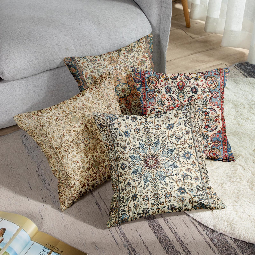 Linen Throw Pillow Covers Set of 4, 20 x 20 Inch, Boho Mandala