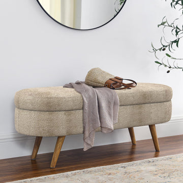 Storage Ottoman Bench, 43.5" Boucle Upholstered Entryway Shoe Seat Bench with Storage, Modern Padded Blanket Chest