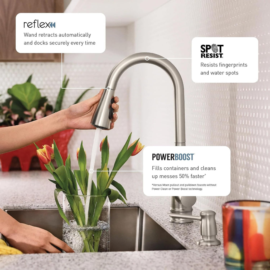 Orivesi Stainless Pulldown Kitchen Faucet with Power Boost, Transitional Kitchen Faucet, One-Handle Single Hole High