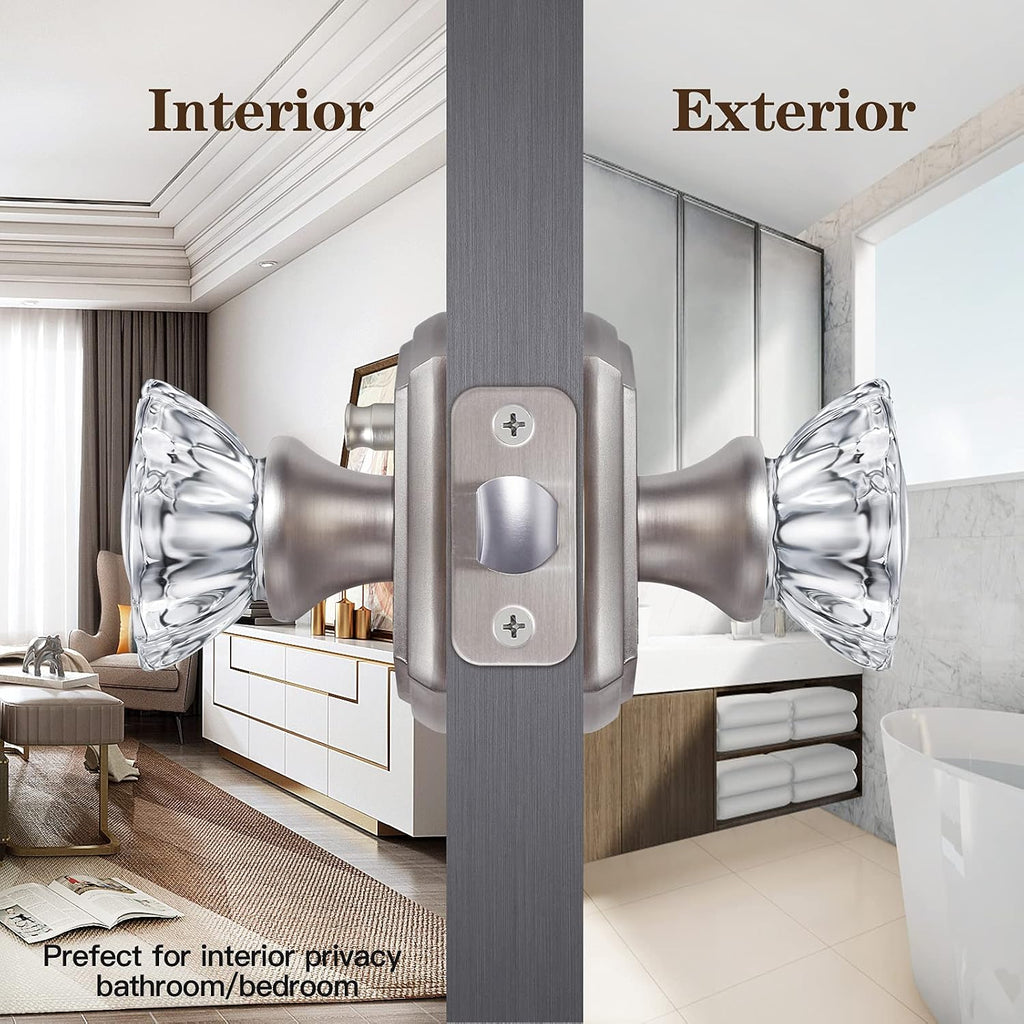 Premium Glass Door Knobs for Interior Doors, Bathroom Bedroom Door Knobs with Lock, Door Knobs Interior Brushed Nickel