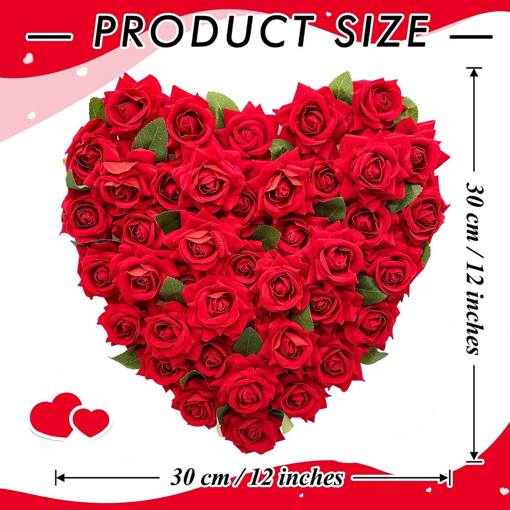 Valentines Day Heart Wreath Red Rose Heart Wreaths Valentines Heart Shaped Wreath for Door with Red Bow Valentines