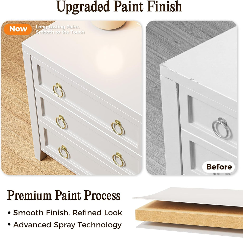 Paint Night Stand with Charger Station and USB-C Port, 3 Drawer Nightstands Set of 2, Larger Wider Bedside Table