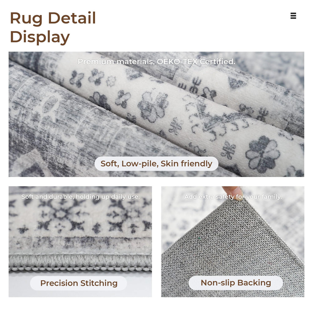 Washable Runner Rug - Extra Long Vintage Hallway Rugs with Non Slip Backing Soft Stain Resistant Carpet Bedroom