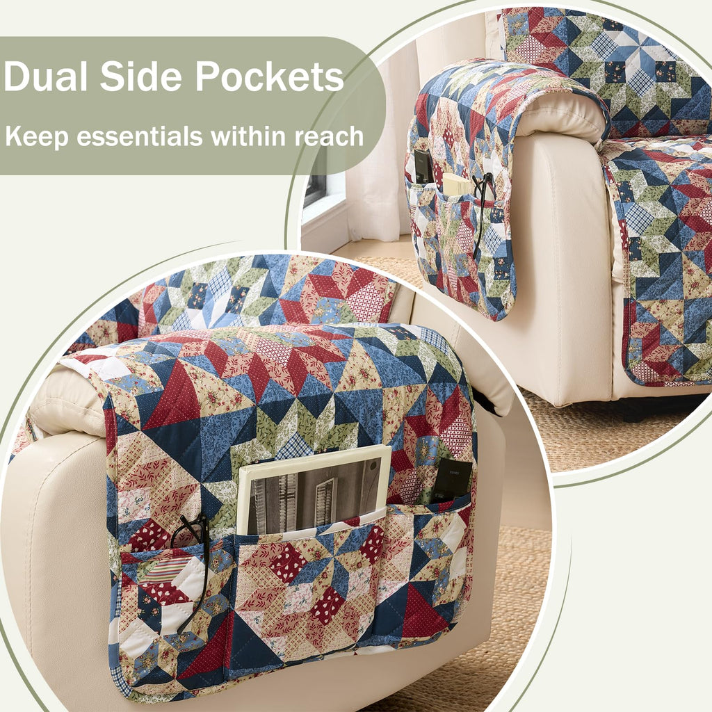 Patchwork Printed Recliner Chair Covers Large Size, Soft Quilted Lazy Boy Chair Covers, Recliner Covers for Dogs