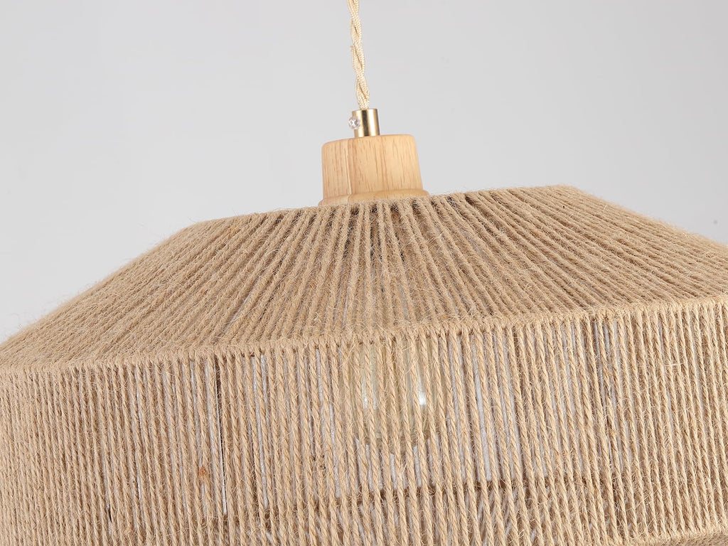 Coastal Large Woven Plug in Pendant Light with 14ft Handmade Woven Light Cord, Dimmable Switch, Natural Hemp Rope