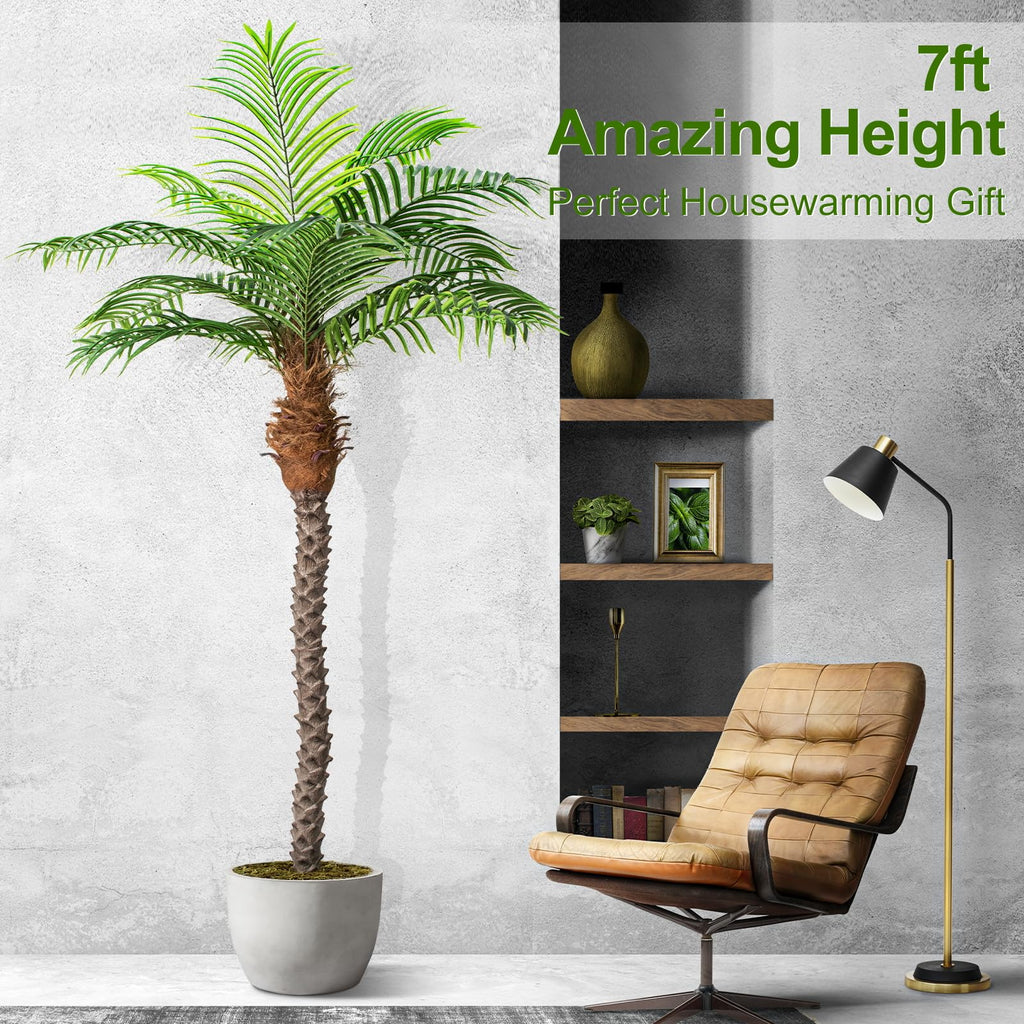 7ft Tall Artificial Phoenix Palm Tree for Outdoor Indoor Decor, Large Faux Coconut Silk Palm Tree Tropical Fake Tree