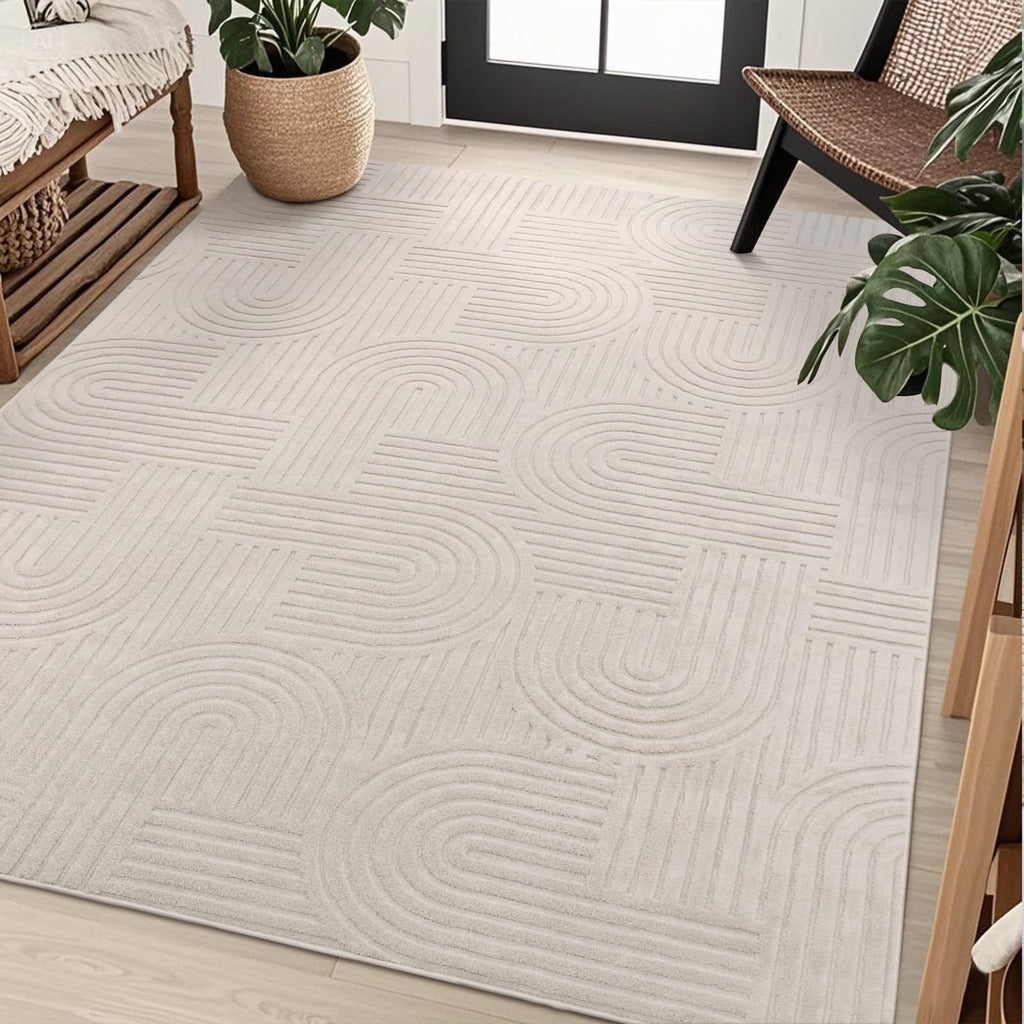 Soft Cozy Fluffy Arch Pattern High-Low Pile Area Rugs Large Non Slip Washable Modern Geometric Rug Scandinavian