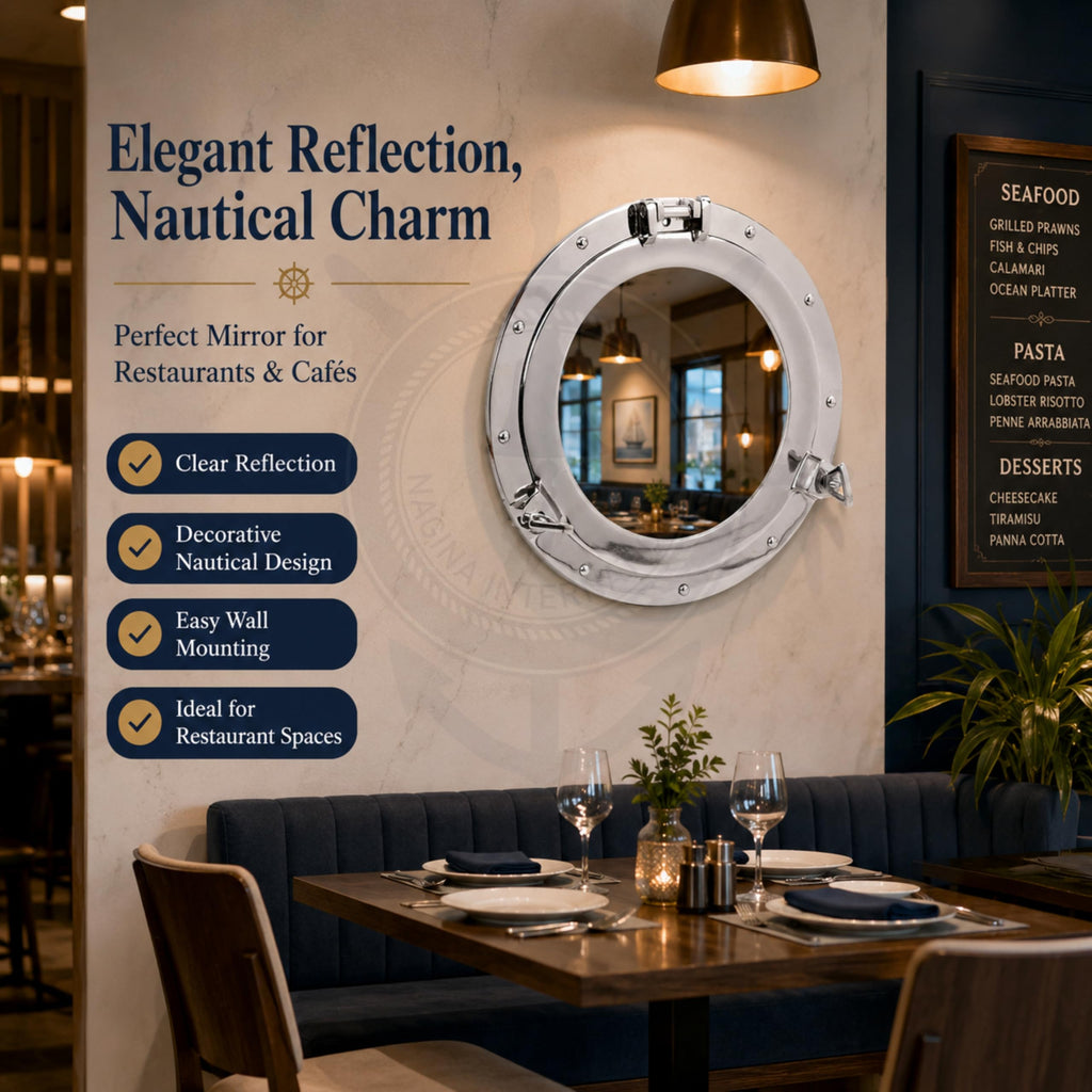 Metal Crafted Nickel Plated Aluminum Porthole Bathroom Decor Mirror (15 Inches)