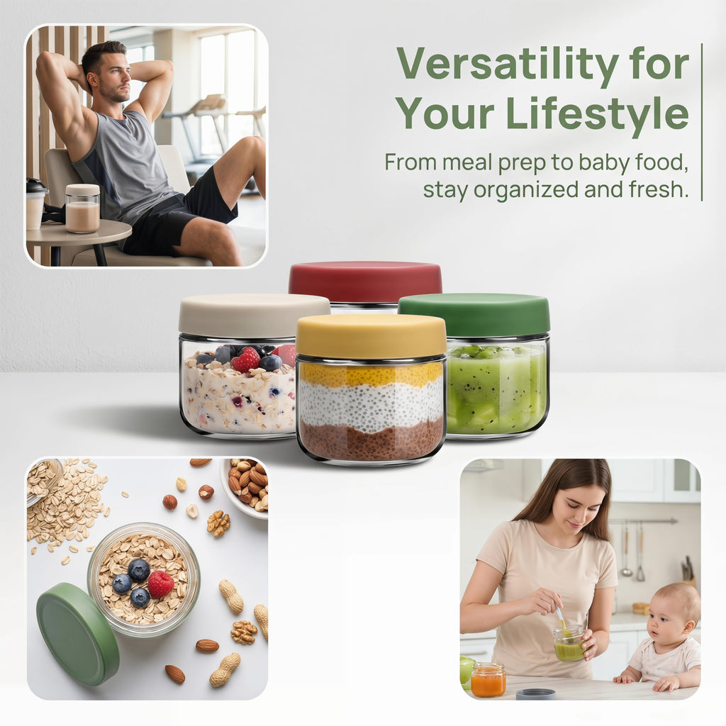 10 oz Small Glass Containers with Lids, Food Storage Jars, 6pk