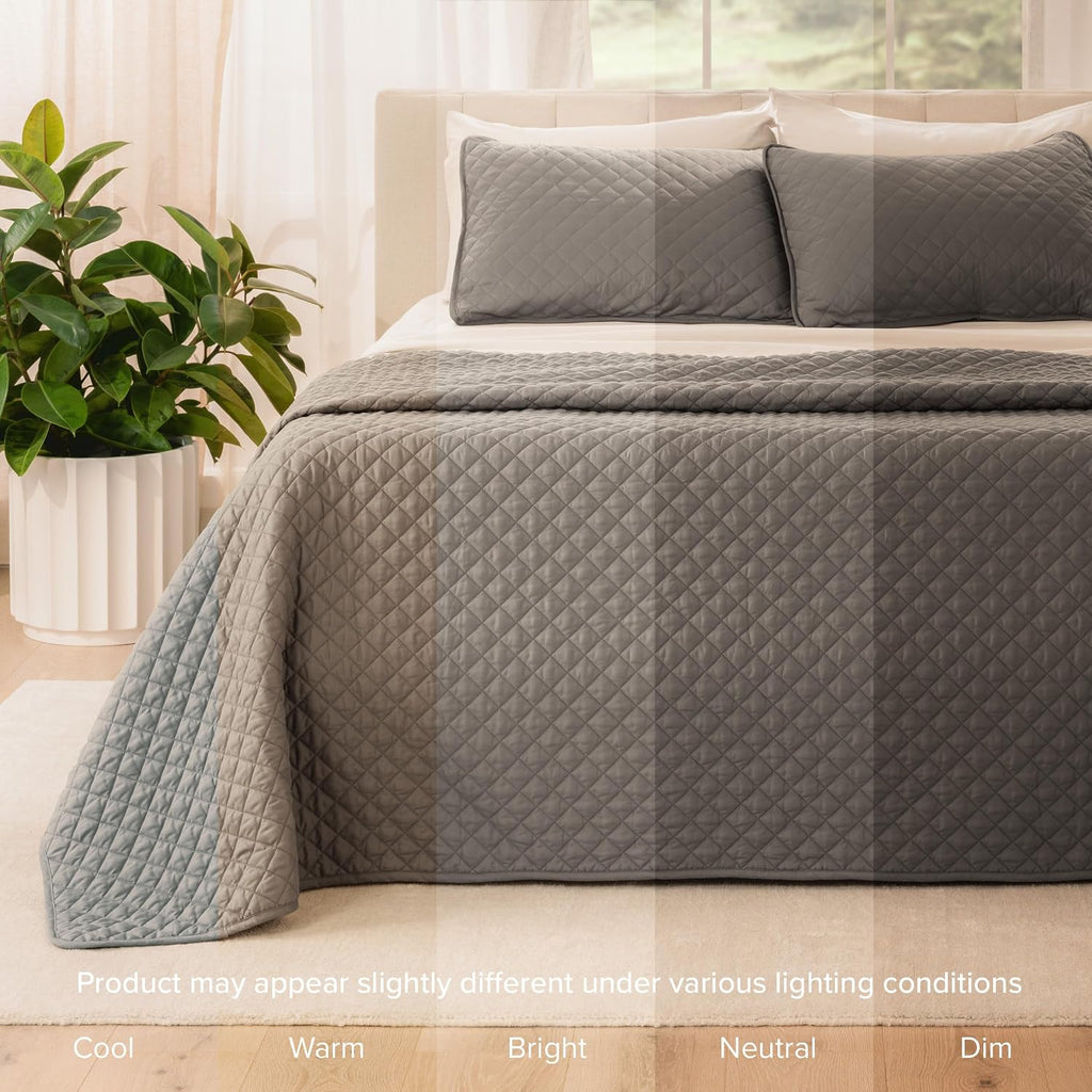 Coverlet Set - King - Lightweight Bed Decor - Comforter Alternative - All-Season Quilted Bedspread (King, Grey)