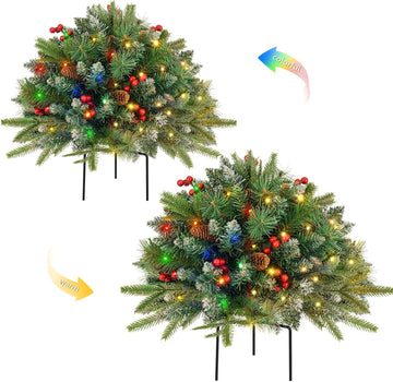 Christmas Tree Urn Filler, Battery Operated with Timer, Pre-lit Warm White & Multi-Color Changing LED Lights