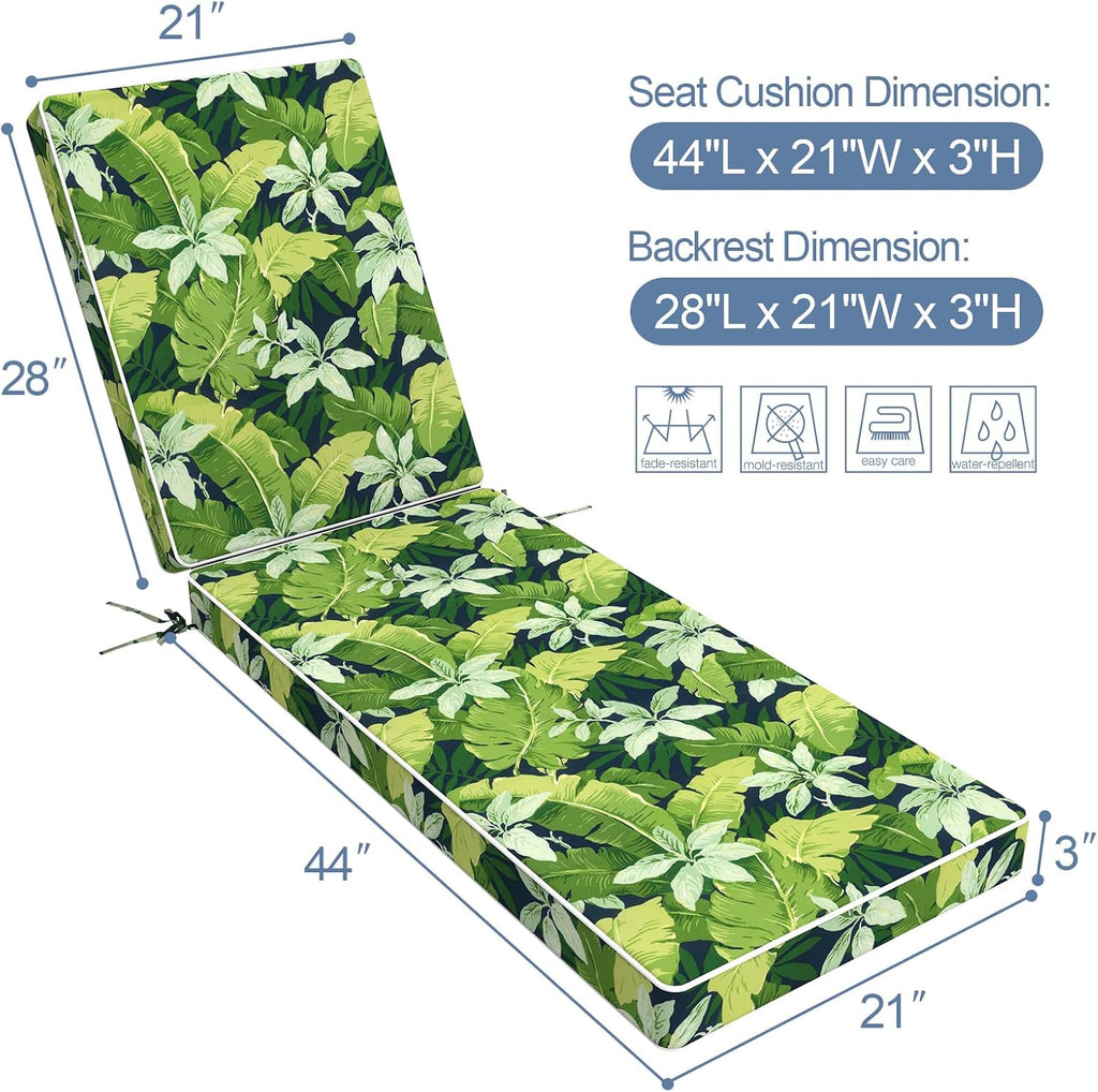 Outdoor Chaise Lounge Cushion with Non-Slip Mat, 72 x 21 x 3 Inch Patio Water-Repellent Lounge Chair Seat Cushions
