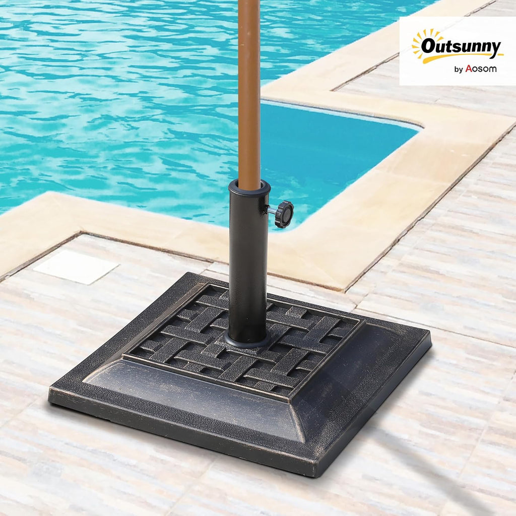 20 lbs Patio Market Umbrella Base Stand Resin Parasol Holder Square with Beautiful Decorative Pattern & Easy Setup