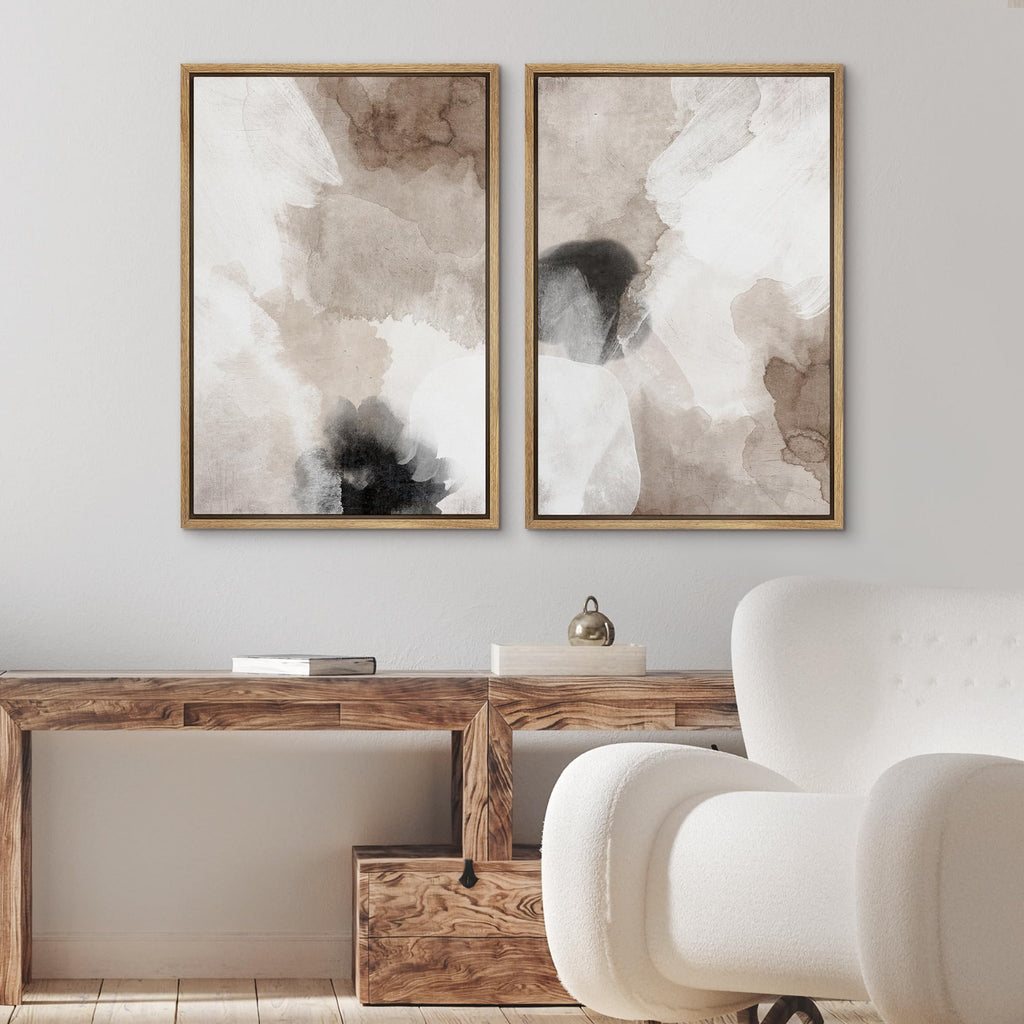 Framed Canvas Print Wall Art Set Pastel Grunge Paint Stroke Abstract Shapes Modern Art Decorative Calm/Relax