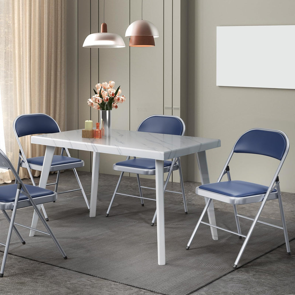 2 Pack Folding Chairs with Padded Seats, Metal Frame with Pu Leather Seat & Back, Capacity 350 lbs, Set of 2, Blue