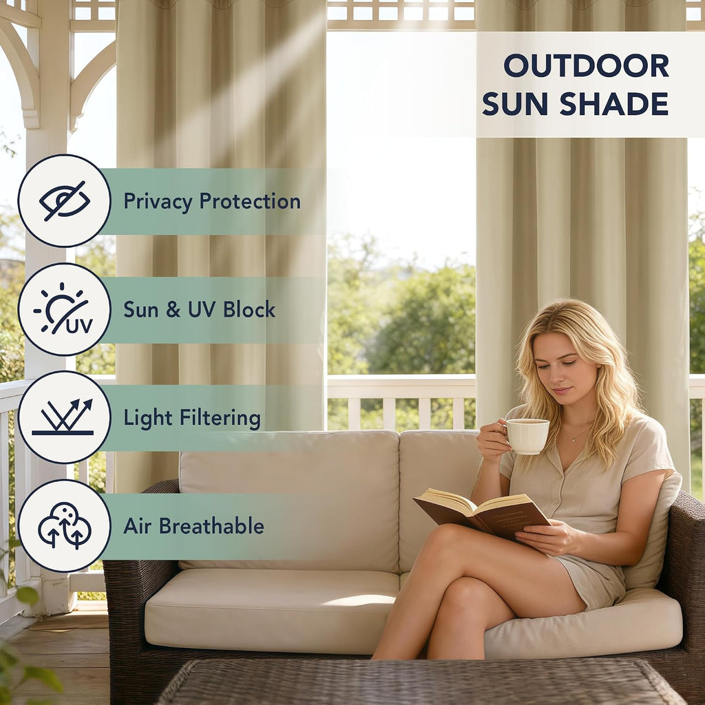 Outdoor Curtains Waterproof, 6 Drape Panels, Sun Shades | Privacy & Weatherproof, Outside Curtains for Porch, Gazebo