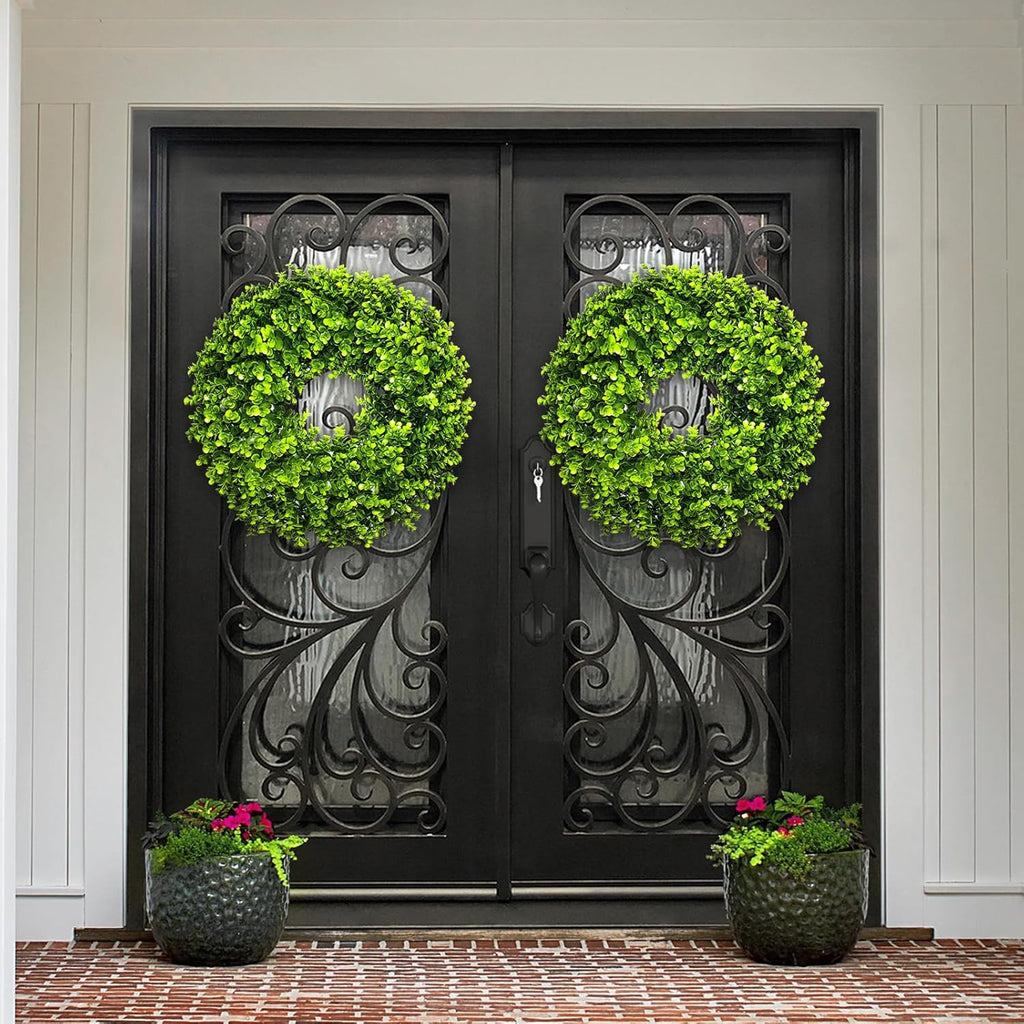 22" Boxwood Wreath for Front Door,Spring ,Summer All Season Wreaths, Farmhouse Door Wreath Outdoor Indoor for All