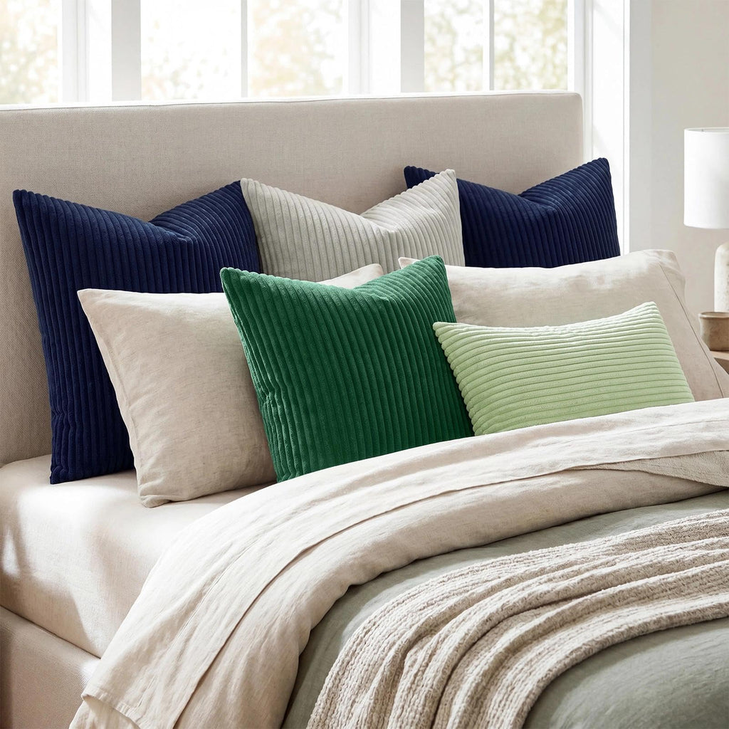 Spring Striped Corduroy Pillow Covers 20x20, Set of 2, Sage Green