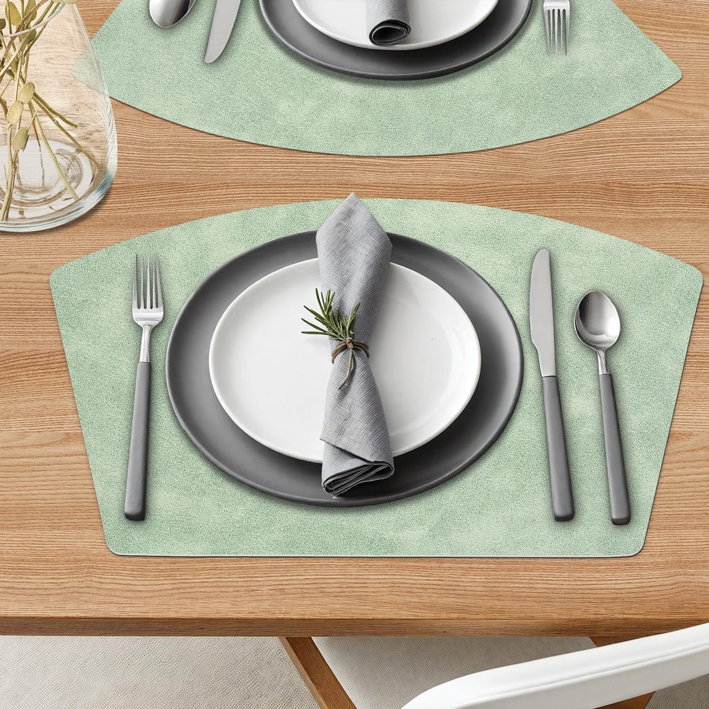 Placemats for Round Table, Faux Leather Wedge Shaped Place Mats for Dining Table, Heat Resistant Washable - Set of 4