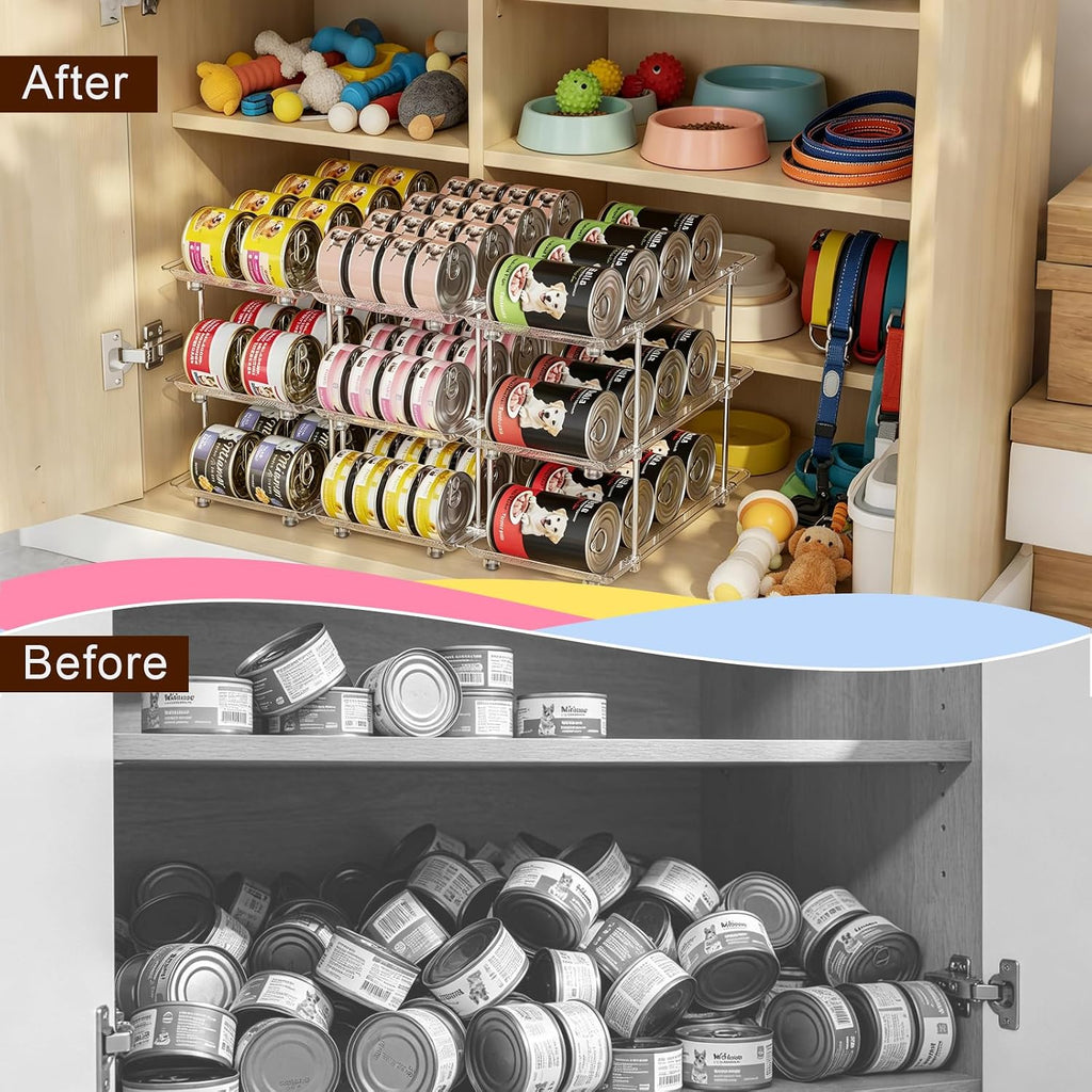 Cat Food Can Organizer, 3-Tier Adjustable Pet Food Can Holder