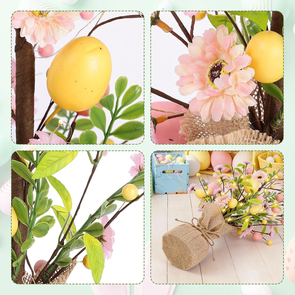 Easter Decorations, Pre-Lit Easter Egg Tree Tabletop Decor with Delicate Ornaments Easters Party Wedding Holiday