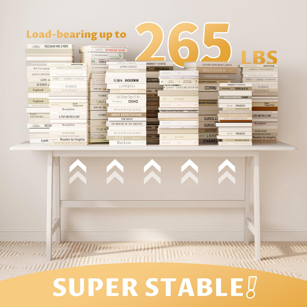 Solid Wood Writing Table - 72" W Minimalist Long Computer Desk, White
