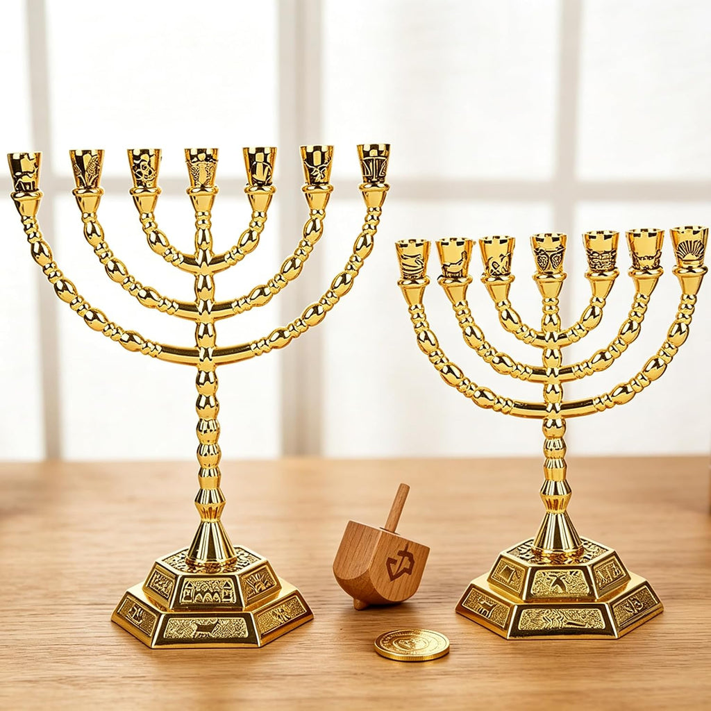 Golden 7 Branch Hanukkah Menorahs Candle Holder
