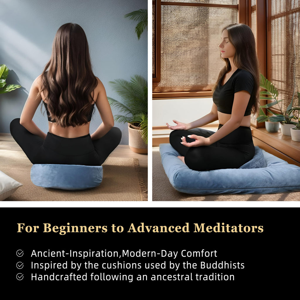 Meditation Cushion Set Zafu & Zabuton - Buckwheat Hull & Memory Foam, Adjustable Floor Pillow for Yoga, Meditation &