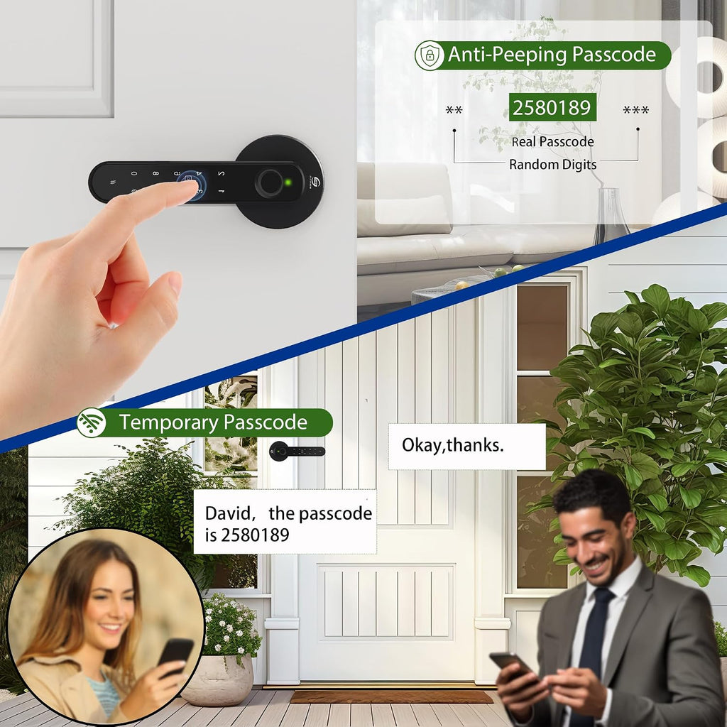 Fingerprint Door Lock, 5-in-1 Smart Door Knob with Handle, Biometric Keyless Entry with Keypad and App Home Office