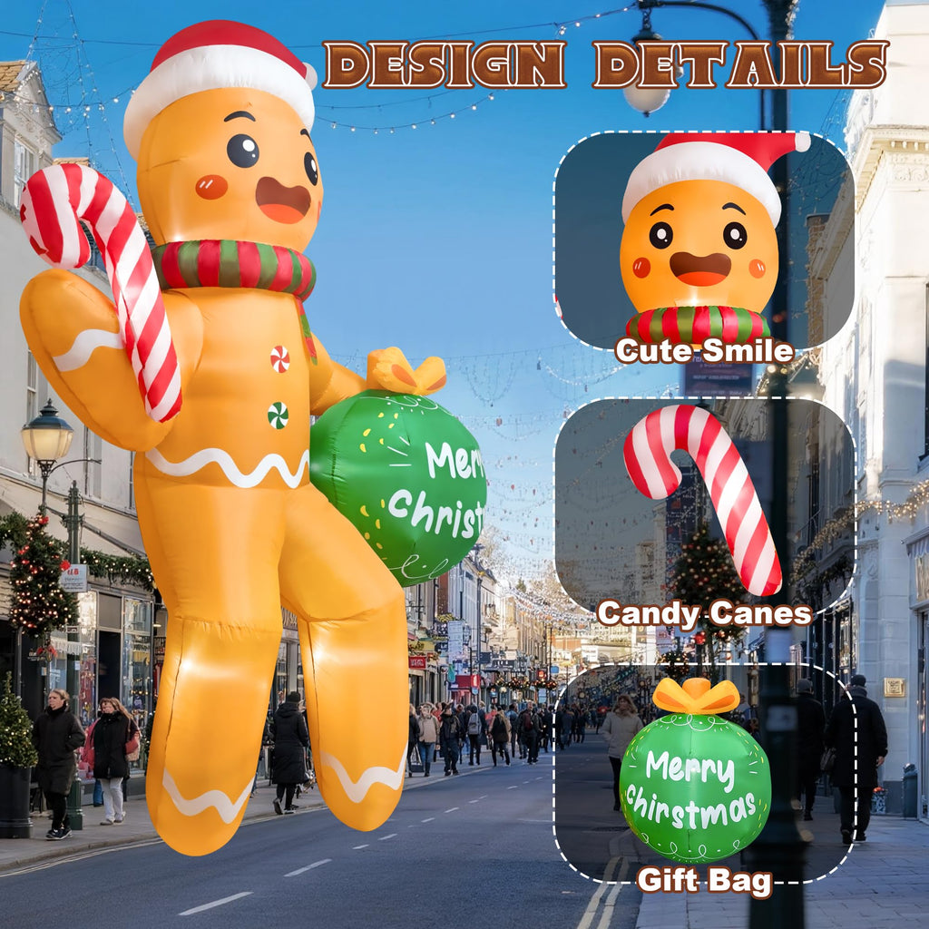 11FT Christmas Inflatable Outdoor Decoration, Climbing Gingerbread Inflatable Blow up Yard Decorations with LED