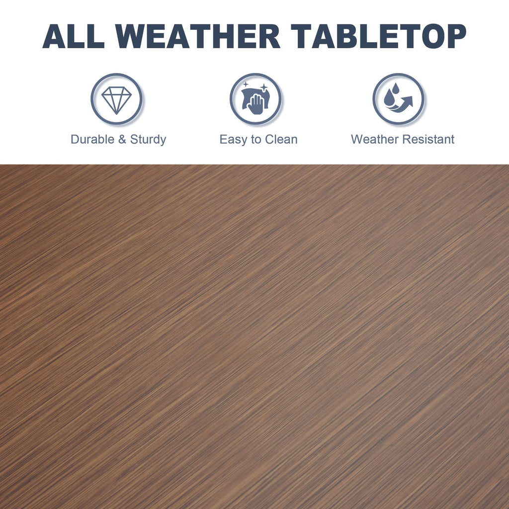 Patio Bar Table Rectangle Outdoor Counter Height Dining Table Garden Backyard Poolside, Walnut
