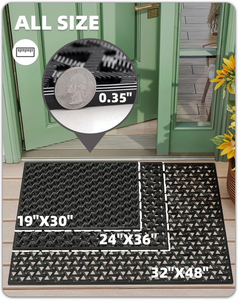 Door Mat Outside Entrance with Drainage, 32"X48" Black | Rubber Heavy Duty Dirt Trapper Waterproof Outdoor Welcome