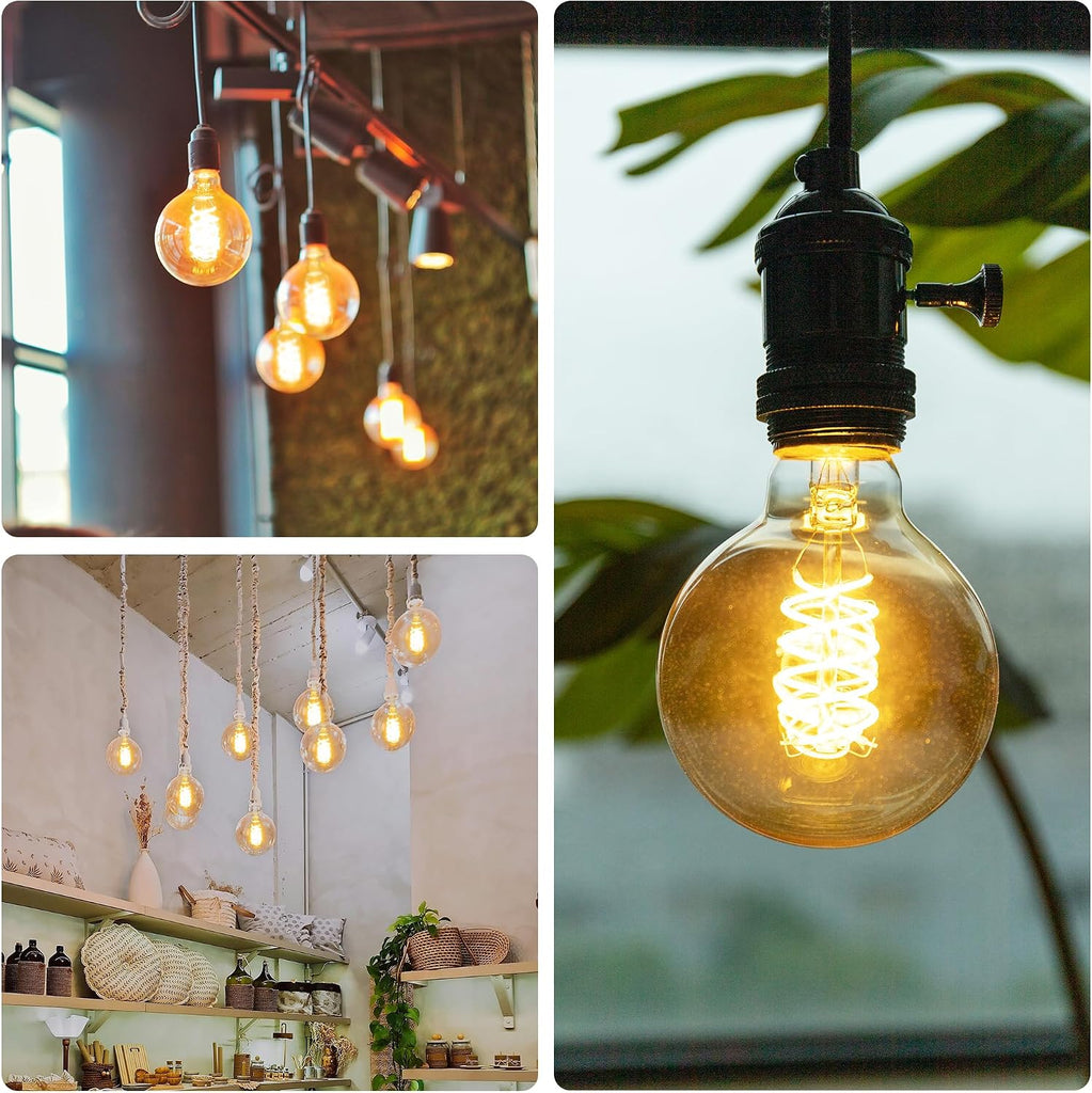G25 Globe LED Edison Light Bulbs, 6W Equivalent to 60W, 2500K Warm White Flexible Spiral Filament Light Bulbs