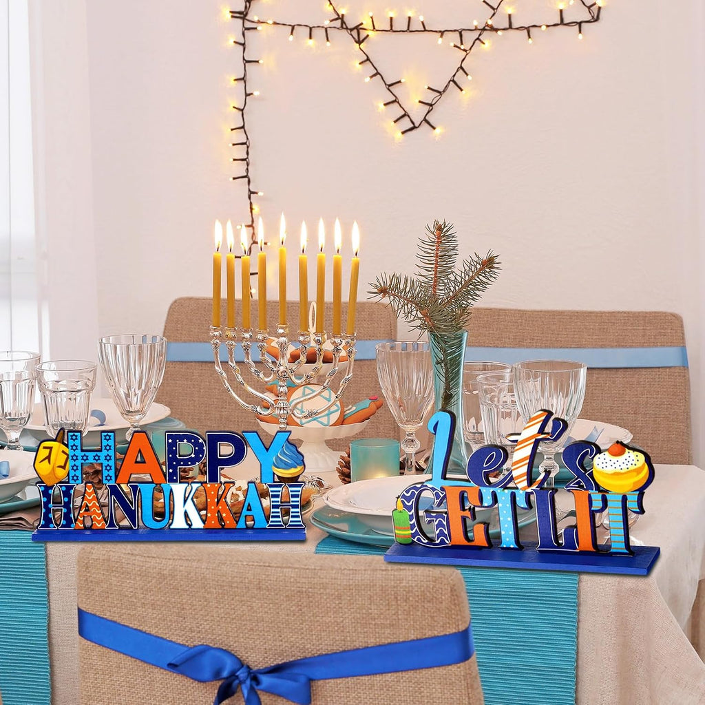 Hanukkah Table Decoration Wooden Chanukah Centerpieces - Set of 6