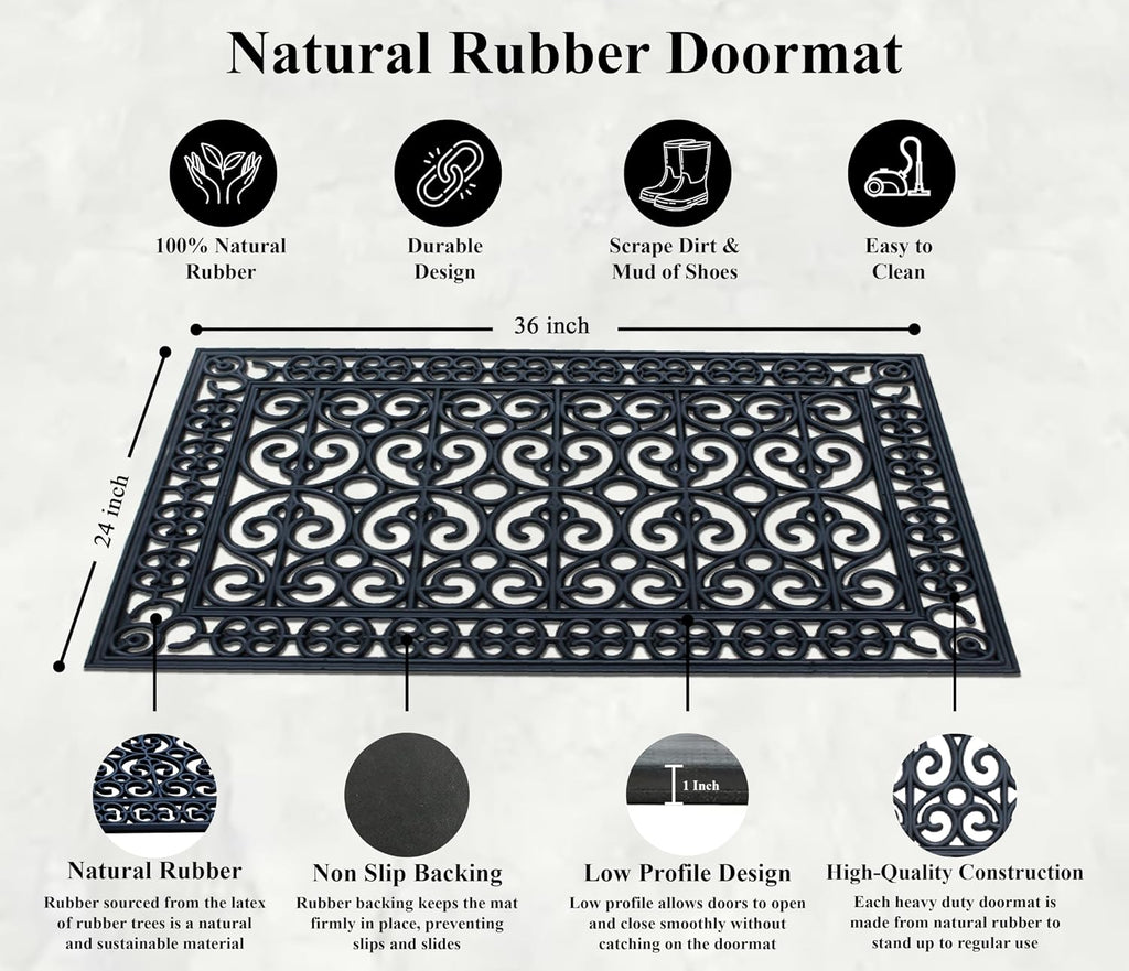 9-LB Heavy Duty Rubber Doormat 24"×36" - Won't Blow Away | Outside Front Door Mat, Mud Dirt Scraper, Non-Slip