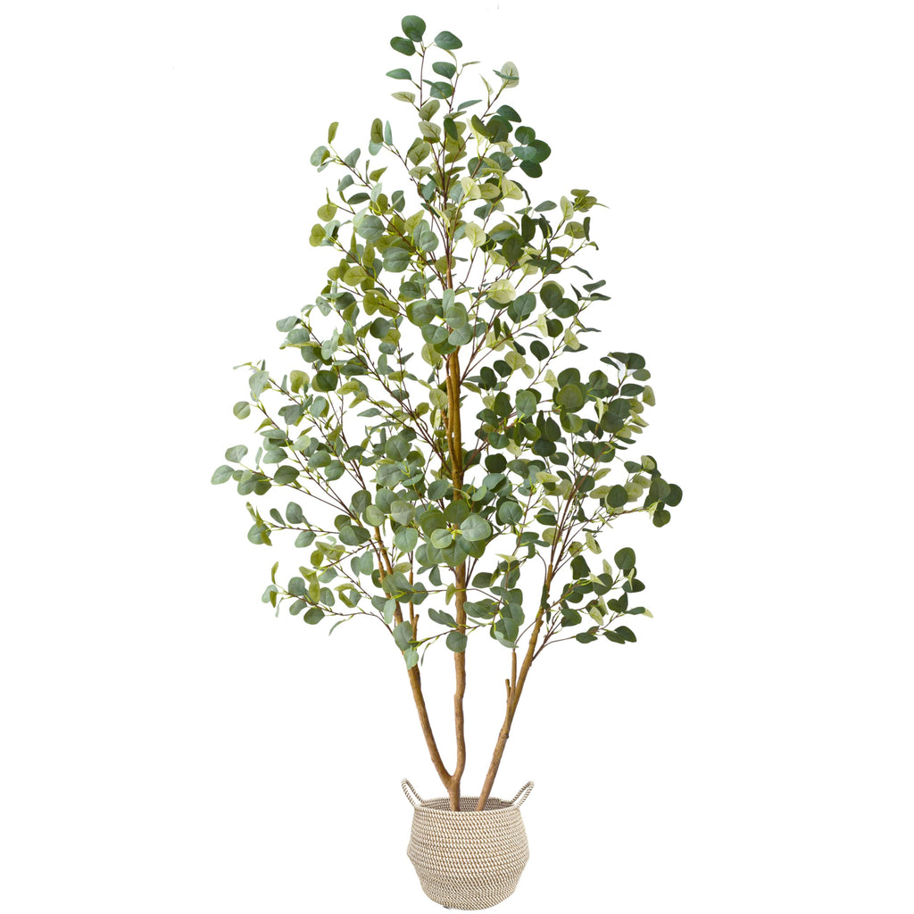 Artificial Eucalyptus Tree 7ft Faux Plant with Woven Basket