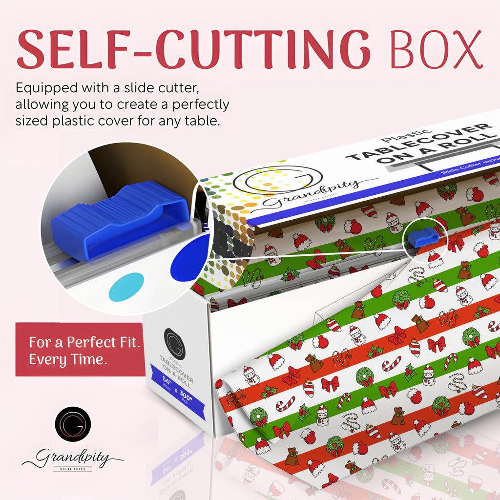 Plastic Table Cloth Roll - 54in x 300 Ft. Table Cover Christmas