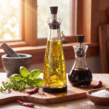 17oz & 8.5oz Oil and Vinegar Dispenser Bottle Set, Glass Olive Oil Cruet with Leakproof Stopper, Clear Kitchen - Set of 2