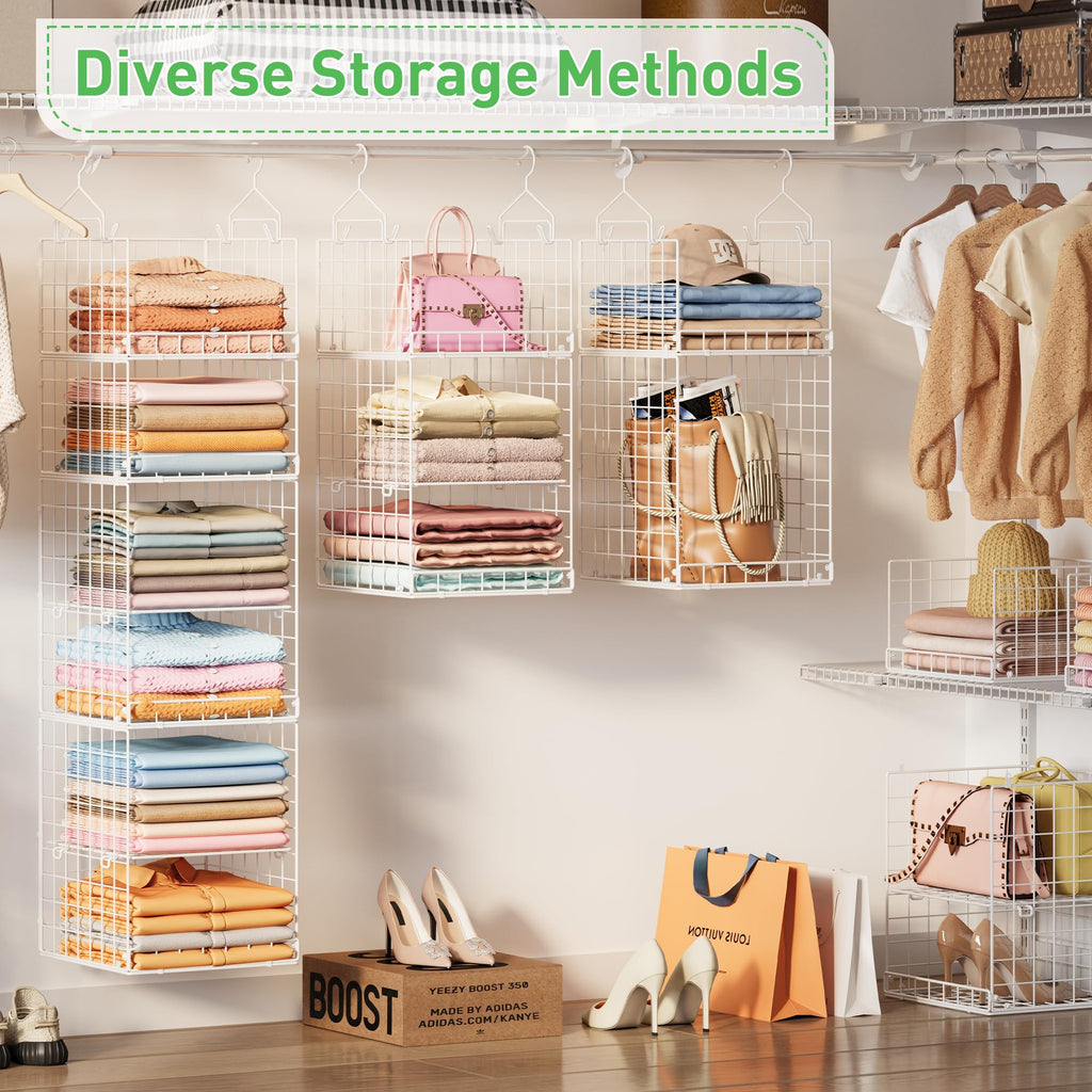 4-in-1 Hanging Closet Organizers and Storage, 4 Hooks 2 Adjustable Dividers