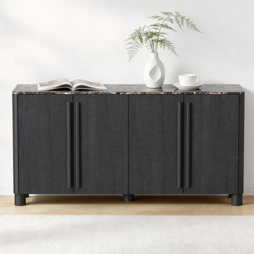 65" Sideboard Buffet Cabinet with Storage, Modern Wooden Accent Credenza with Faux Marble Top & Adjustable Shelf