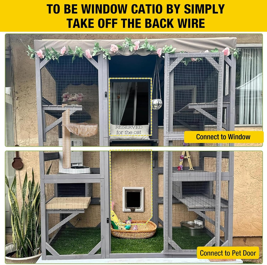 Cat House Window Outdoor Catio Cat Enclosures with 7 Platforms, 2 Resting Boxes Large Kitty House with Weatherproof