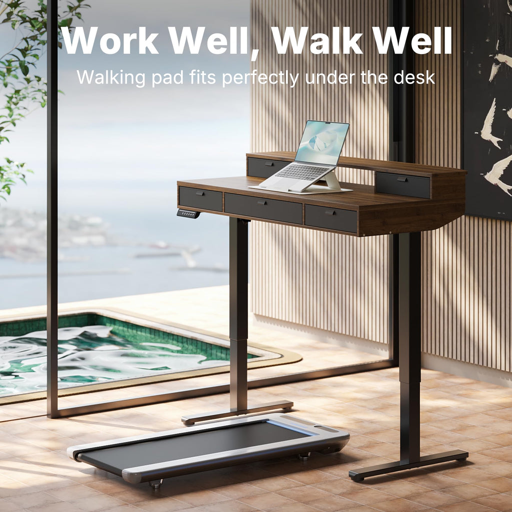 48 x 24 Inch Electric Standing Desk with 4 Drawers, Walnut