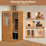 Springspa Infrared Sauna Home Sauna, Indoor Far Infrared Saunas for Home, 1 Person Canadian Hemlock Wooden Spa Room