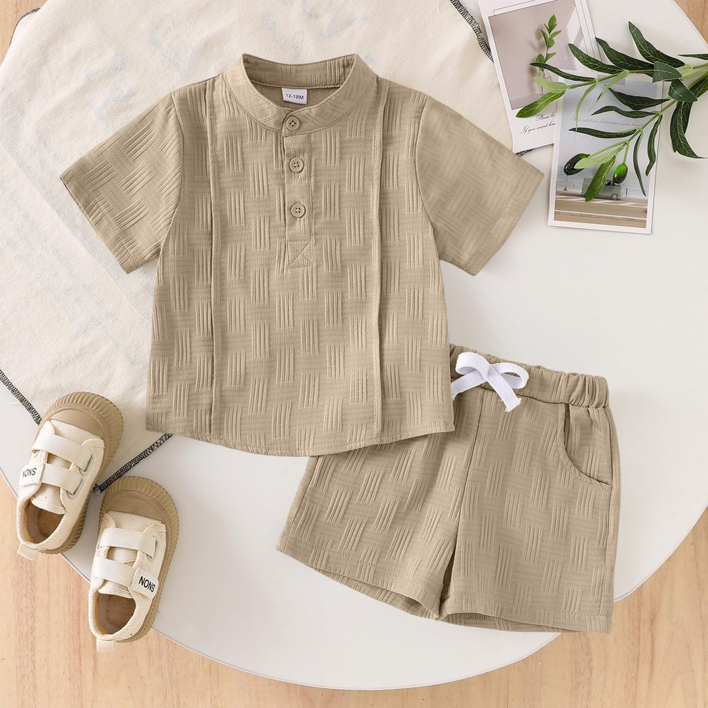 Toddler Boy Clothes Summer Henley Shirt Shorts Set 2Pcs Khaki